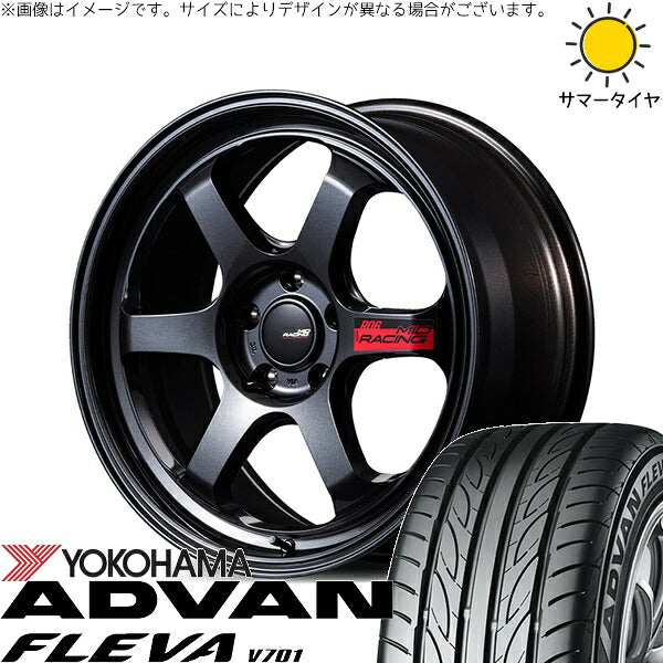 ヨコハマタイヤ アドバン フレバ V701 215/50R17 ＋ MIDレーシング R06 クリスタルブラック 17インチ 7.5J +44 5H114.3P サマー・ホイール4本セット。1枚目。