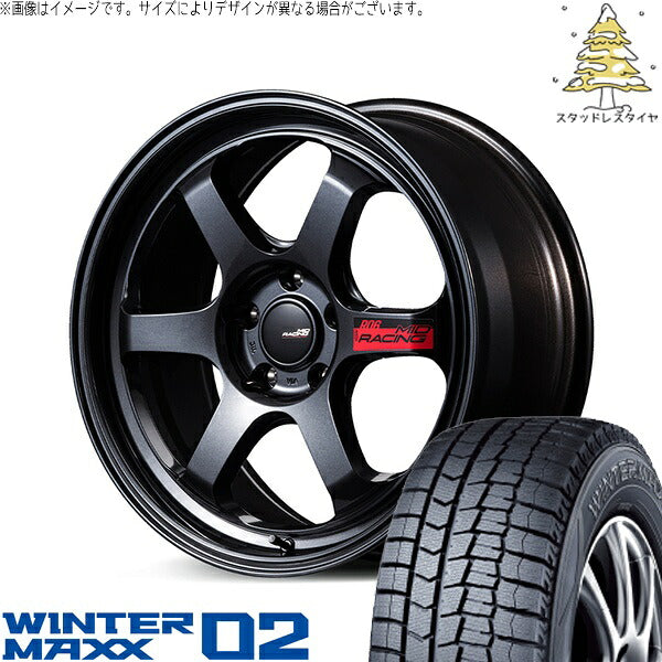ダンロップ ウィンターマックス02 225/45R18 ＋ MIDレーシング R06 クリスタルブラック 18インチ 7.5J +50 5H114.3P スタッドレス・ホイール4本セット。1枚目。