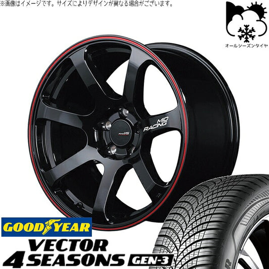 グッドイヤー ベクター4シーズンズ GEN-3 225/55R17 ＋ MIDレーシング R07 ブラック/リムレッドライン 17インチ 7J +48 5H114.3P オールシーズン・ホイール4本セット。1枚目。