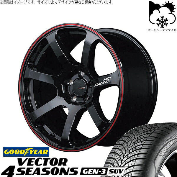 グッドイヤー ベクター4シーズンズ GEN-3 SUV 225/65R17 ＋ MIDレーシング R07 ブラック/リムレッドライン 17インチ 7J +48 5H114.3P オールシーズン・ホイール4本セット。1枚目。