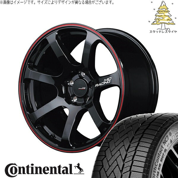 コンチネンタル ノースコンタクト NC7 225/50R18 ＋ MIDレーシング R07 ブラック/リムレッドライン 18インチ 7.5J +50 5H114.3P スタッドレス・ホイール4本セット。1枚目。