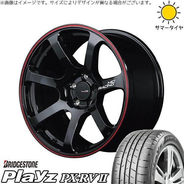 ブリヂストン プレイズ PX-RV2 215/50R17 ＋ MIDレーシング R07 ブラック/リムレッドライン 17インチ 7J +48 5H114.3P サマー・ホイール4本セット。1枚目。