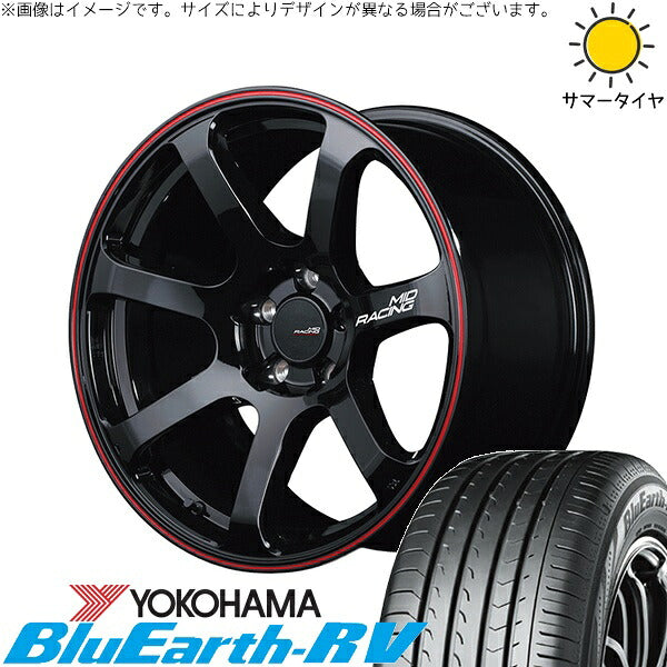 ヨコハマタイヤ ブルーアース RV03 215/50R17 ＋ MIDレーシング R07 ブラック/リムレッドライン 17インチ 7J +48 5H114.3P サマー・ホイール4本セット。1枚目。