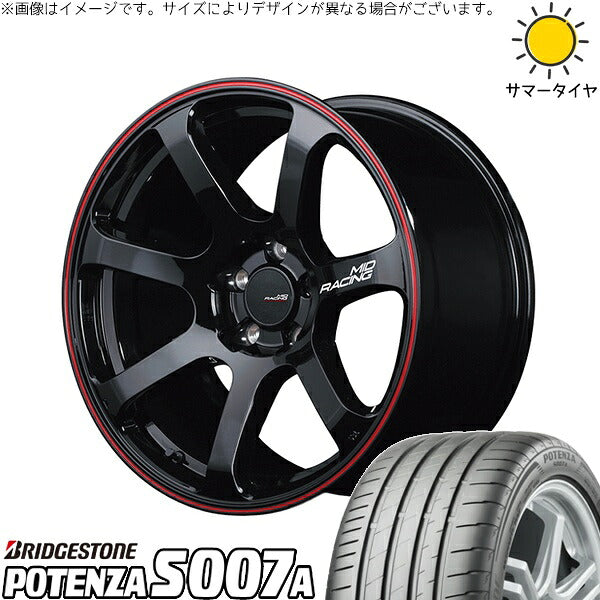 ブリヂストン ポテンザ S007A 215/50R17 ＋ MIDレーシング R07 ブラック/リムレッドライン 17インチ 7J +48 5H114.3P サマー・ホイール4本セット。1枚目。