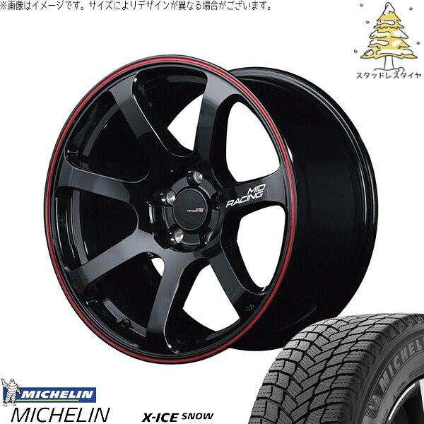 ミシュラン エックスアイス スノー 225/60R17 ＋ MIDレーシング R07 ブラック/リムレッドライン 17インチ 7J +48 5H114.3P スタッドレス・ホイール4本セット。1枚目。