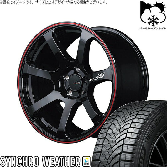 ダンロップ シンクロウェザー 215/55R17 ＋ MIDレーシング R07 ブラック/リムレッドライン 17インチ 7J +48 5H114.3P オールシーズン・ホイール4本セット。1枚目。