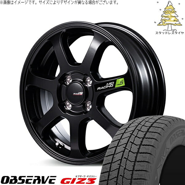 トーヨータイヤ オブザーブ ギズスリー (OBSERVE GIZ3) 165/55R15 ＋ MIDレーシング R07 タイプS セミグロスブラック 15インチ 5J +45 4H100P スタッドレス・ホイール4本セット。1枚目。