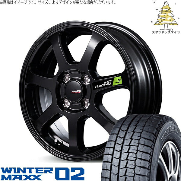 ダンロップ ウィンターマックス02 (WINTERMAXX02 WM02) 165/60R15 ＋ MIDレーシング R07 タイプS セミグロスブラック 15インチ 5J +45 4H100P スタッドレス・ホイール4本セット。1枚目。