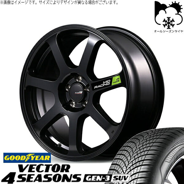 グッドイヤー ベクター4シーズンズ GEN-3 SUV 225/60R18 ＋ MIDレーシング R07 タイプS セミグロスブラック 18インチ 8J +45 5H114.3P オールシーズン・ホイール4本セット。1枚目。