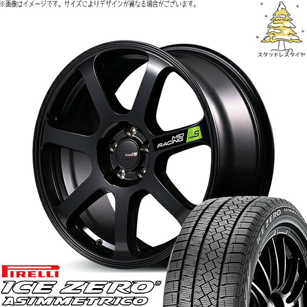 ピレリ アイスゼロアシンメトリコ 215/50R17 ＋ MIDレーシング R07 タイプS セミグロスブラック 17インチ 7J +48 5H114.3P スタッドレス・ホイール4本セット。1枚目。