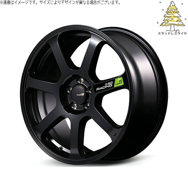 輸入スタッドレスタイヤ（銘柄指定不可） 225/55R17 ＋ MIDレーシング R07 タイプS セミグロスブラック 17インチ 7.0J +48 5H114.3P ホイール4本セット。1枚目。