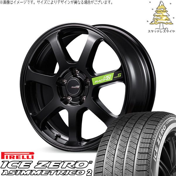 ピレリ アイスゼロアシンメトリコ2 225/60R18 ＋ MIDレーシング R07 タイプS セミグロスブラック 18インチ 8J +45 5H114.3P スタッドレス・ホイール4本セット。1枚目。