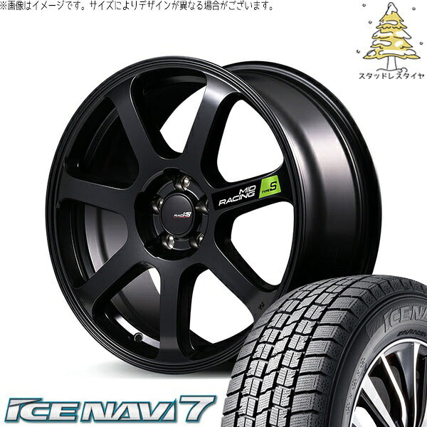 グッドイヤー アイスナビ7 215/55R17 ＋ MIDレーシング R07 タイプS セミグロスブラック 17インチ 7J +48 5H114.3P スタッドレス・ホイール4本セット。1枚目。