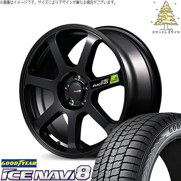 グッドイヤー アイスナビ8 205/55R17 ＋ MIDレーシング R07 タイプS セミグロスブラック 17インチ 7J +48 5H114.3P スタッドレス・ホイール4本セット。1枚目。