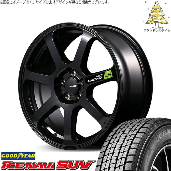 グッドイヤー アイスナビ SUV (ICENAVI SUV) 225/60R17 ＋ MIDレーシング R07 タイプS セミグロスブラック 17インチ 7.0J +48 5H114.3P スタッドレス・ホイール4本セット。1枚目。