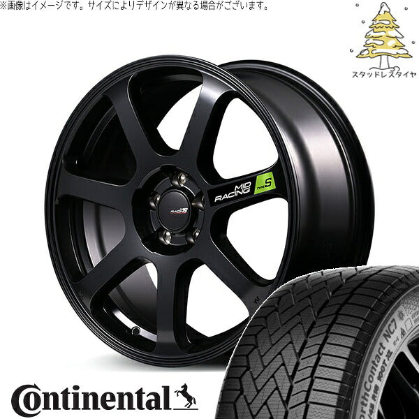 コンチネンタル ノースコンタクト NC7 225/55R17 ＋ MIDレーシング R07 タイプS セミグロスブラック 17インチ 7J +48 5H114.3P スタッドレス・ホイール4本セット。1枚目。