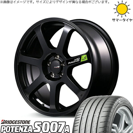 ブリヂストン ポテンザ S007A 225/50R18 ＋ MIDレーシング R07 タイプS セミグロスブラック 18インチ 8J +45 5H114.3P サマー・ホイール4本セット。1枚目。