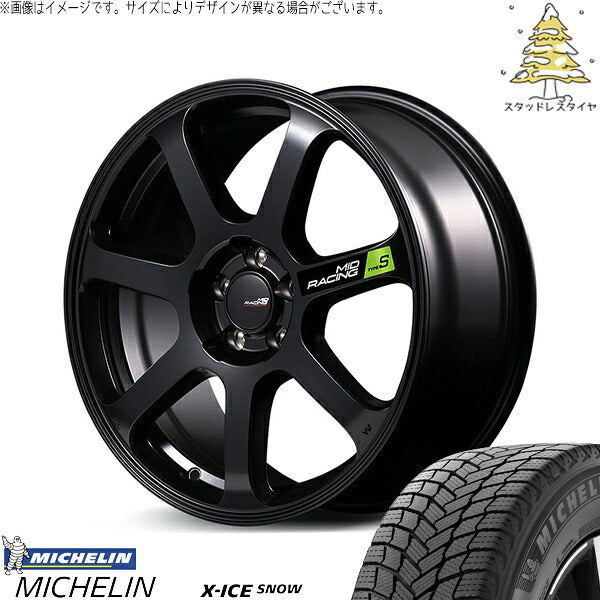 ミシュラン エックスアイス スノー 205/55R17 ＋ MIDレーシング R07 タイプS セミグロスブラック 17インチ 7J +48 5H114.3P スタッドレス・ホイール4本セット。1枚目。