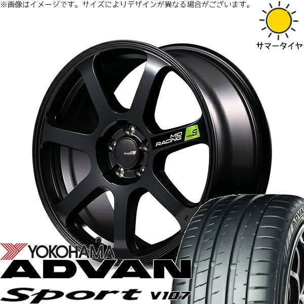ヨコハマタイヤ アドバンスポーツ V107 245/40R18 ＋ MIDレーシング R07 タイプS セミグロスブラック 18インチ 8J +45 5H114.3P サマー・ホイール4本セット。1枚目。
