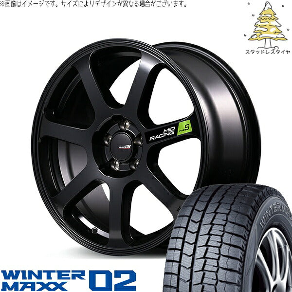ダンロップ ウィンターマックス02 195/45R17 ＋ MIDレーシング R07 タイプS セミグロスブラック 17インチ 7J +48 5H114.3P スタッドレス・ホイール4本セット。1枚目。
