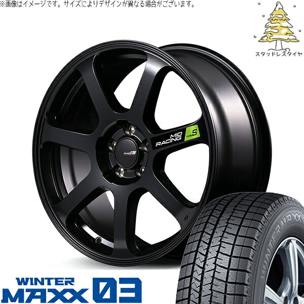 ダンロップ ウィンターマックス03 215/60R17 ＋ MIDレーシング R07 タイプS セミグロスブラック 17インチ 7J +48 5H114.3P スタッドレス・ホイール4本セット。1枚目。