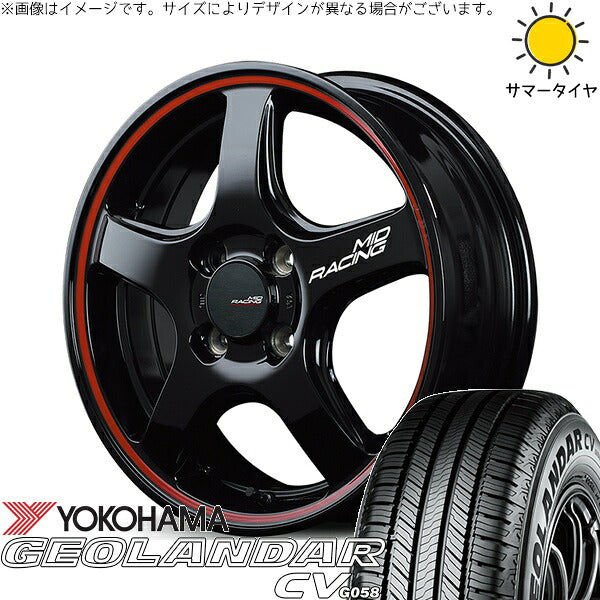 ヨコハマタイヤ ジオランダーCV G058 195/65R16 ＋ MIDレーシング R50 ブラック/リムレッドライン 16インチ 6J +43 4H100P サマー・ホイール4本セット。1枚目。
