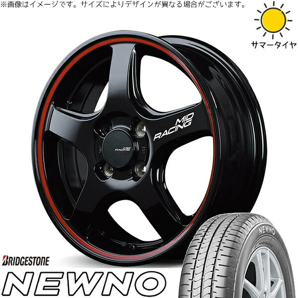 ブリヂストン ニューノ 165/50R16 ＋ MIDレーシング R50 ブラック/リムレッドライン 16インチ 6J +43 4H100P サマー・ホイール4本セット。1枚目。