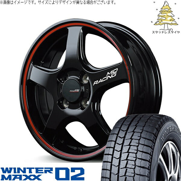 ダンロップ ウィンターマックス02 (WINTERMAXX02 WM02) 175/60R16 ＋ MIDレーシング R50 ブラック/リムレッドライン 16インチ 6J +43 4H100P スタッドレス・ホイール4本セット。1枚目。
