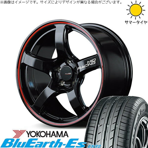 ヨコハマタイヤ ブルーアース ES32 245/40R18 ＋ MIDレーシング R50 ブラック/リムレッドライン 18インチ 8J +45 5H114.3P サマー・ホイール4本セット。1枚目。