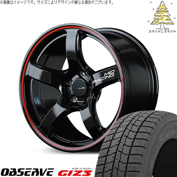 トーヨータイヤ オブザーブ ギズスリー (OBSERVE GIZ3) 215/45R18 ＋ MIDレーシング R50 ブラック/リムレッドライン 18インチ 7.5J +50 5H114.3P スタッドレス・ホイール4本セット。1枚目。