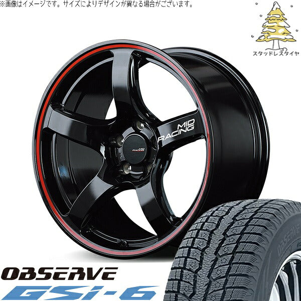 トーヨータイヤ オブザーブ Gsi-6 225/65R17 ＋ MIDレーシング R50 ブラック/リムレッドライン 17インチ 7J +48 5H100P スタッドレス・ホイール4本セット。1枚目。