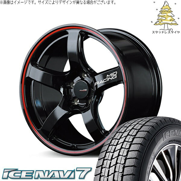 グッドイヤー アイスナビ7 235/50R18 ＋ MIDレーシング R50 ブラック/リムレッドライン 18インチ 8J +45 5H114.3P スタッドレス・ホイール4本セット。1枚目。