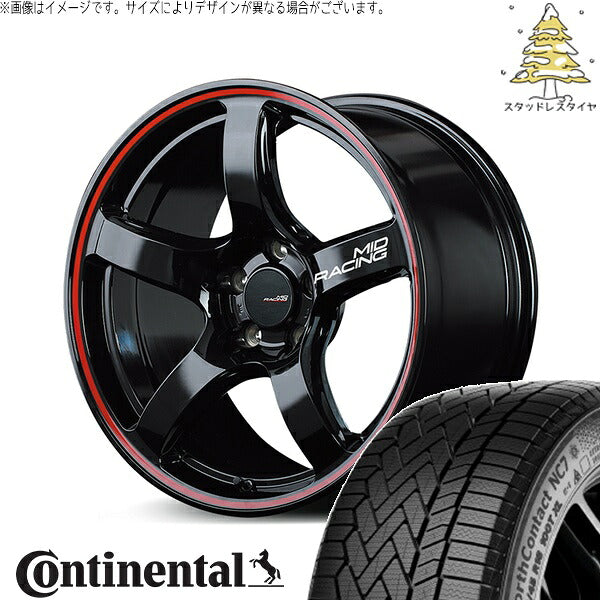 コンチネンタル ノースコンタクト NC7 225/50R18 ＋ MIDレーシング R50 ブラック/リムレッドライン 18インチ 7.5J +50 5H100P スタッドレス・ホイール4本セット。1枚目。