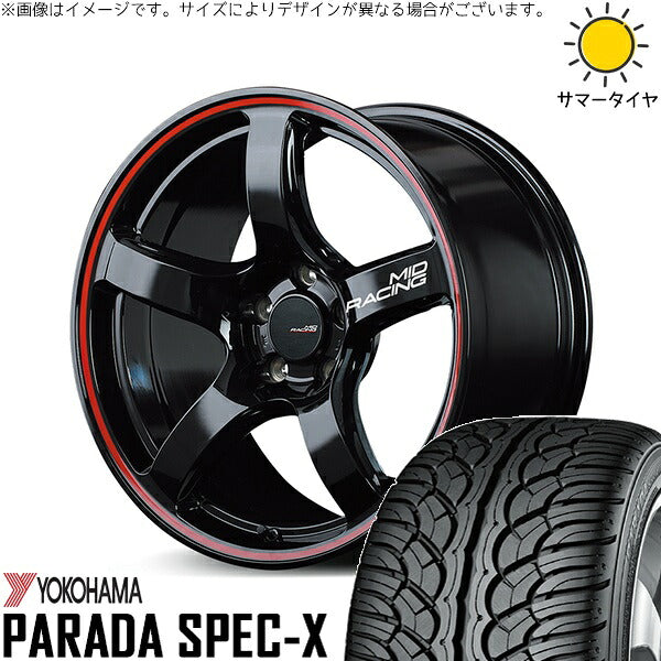 ヨコハマタイヤ パラダ Spec-X PA02 235/55R18 ＋ MIDレーシング R50 ブラック/リムレッドライン 18インチ 8J +45 5H114.3P サマー・ホイール4本セット。1枚目。