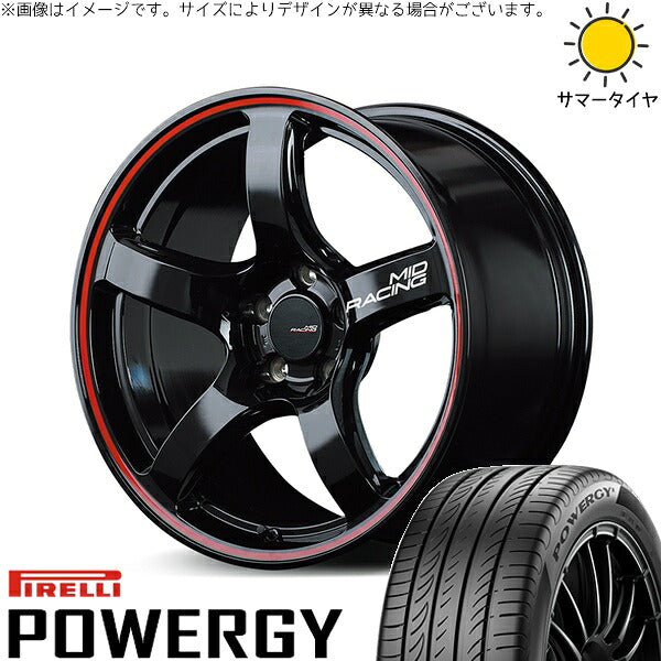 ピレリ パワジー 225/55R18 ＋ MIDレーシング R50 ブラック/リムレッドライン 18インチ 7.5J +50 5H114.3P サマー・ホイール4本セット。1枚目。