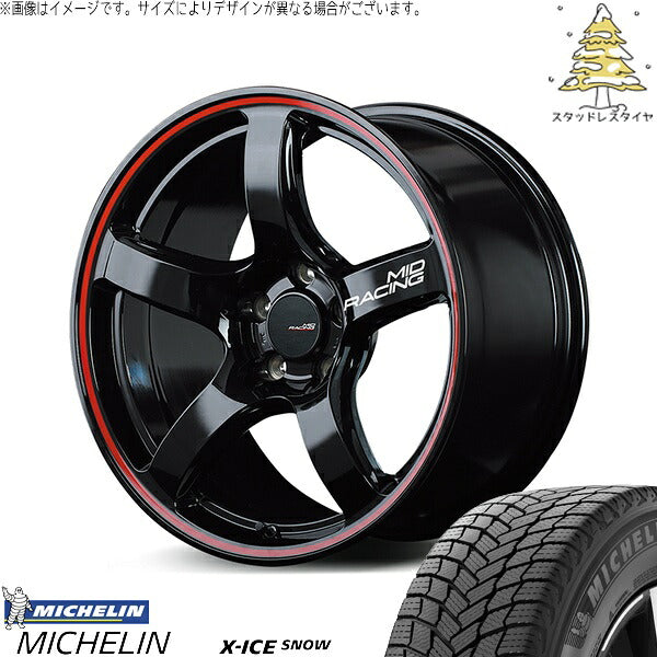 ミシュラン エックスアイス スノー 225/60R18 ＋ MIDレーシング R50 ブラック/リムレッドライン 18インチ 8.5J +45 5H120P スタッドレス・ホイール4本セット。1枚目。