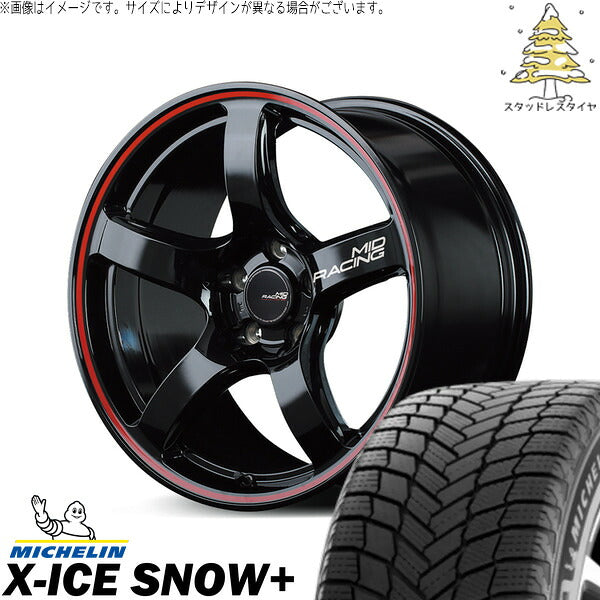 ミシュラン エックスアイス スノー+ 225/50R18 ＋ MIDレーシング R50 ブラック/リムレッドライン 18インチ 7.5J +50 5H114.3P スタッドレス・ホイール4本セット。1枚目。