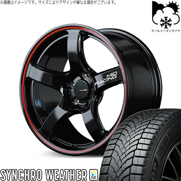 ダンロップ シンクロウェザー 225/60R18 ＋ MIDレーシング R50 ブラック/リムレッドライン 18インチ 8J +45 5H114.3P オールシーズン・ホイール4本セット。1枚目。