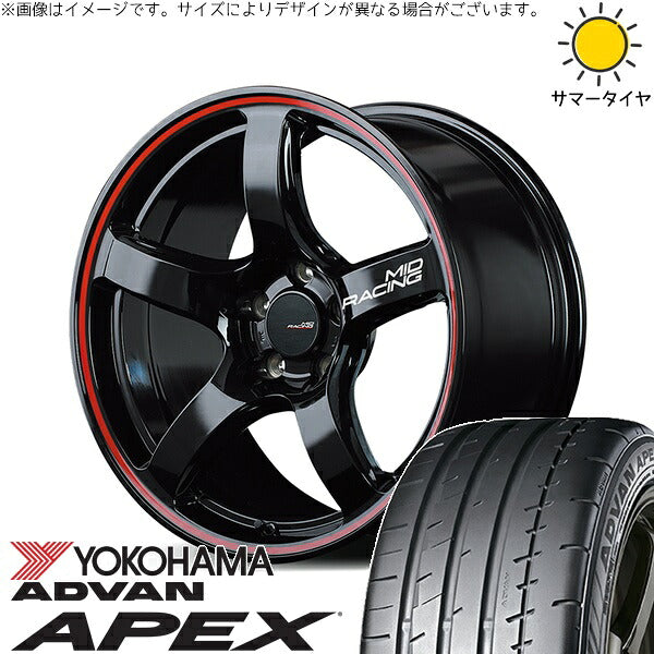 ヨコハマタイヤ アドバン APEX V601 235/50R18 ＋ MIDレーシング R50 ブラック/リムレッドライン 18インチ 8J +45 5H114.3P サマー・ホイール4本セット。1枚目。