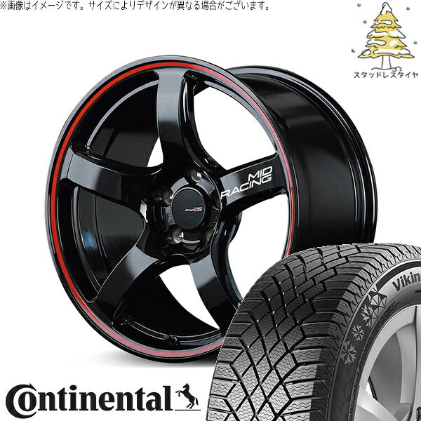コンチネンタル バイキングコンタクト セブン (VikingContact7) 225/55R17 ＋ MIDレーシング R50 ブラック/リムレッドライン 17インチ 7.0J +48 5H100P スタッドレス・ホイール4本セット。1枚目。