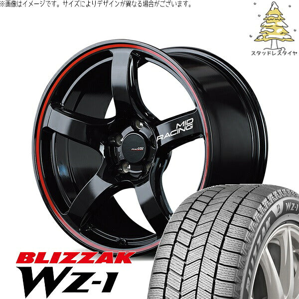 ブリヂストン ブリザック WZ-1 (BLIZZAK WZ-1) 215/40R18 ＋ MIDレーシング R50 ブラック/リムレッドライン 18インチ 7.5J +50 5H100P スタッドレス・ホイール4本セット。1枚目。