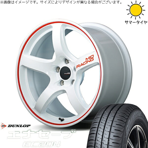 ダンロップ エナセーブ EC204 215/60R17 ＋ MIDレーシング R50 ホワイト/リムレッドライン 17インチ 7J +48 5H114.3P サマー・ホイール4本セット。1枚目。