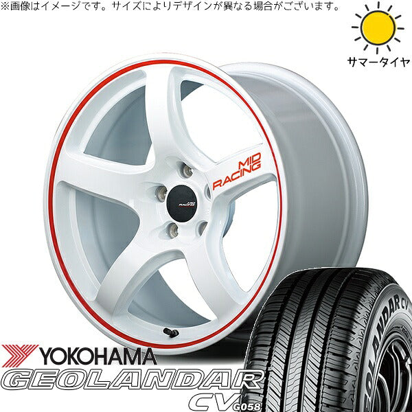 ヨコハマタイヤ ジオランダーCV G058 225/60R18 ＋ MIDレーシング R50 ホワイト/リムレッドライン 18インチ 8.5J +45 5H120P サマー・ホイール4本セット。1枚目。