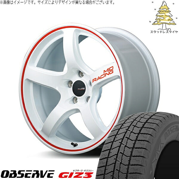 トーヨータイヤ オブザーブ ギズスリー (OBSERVE GIZ3) 215/50R17 ＋ MIDレーシング R50 ホワイト/リムレッドライン 17インチ 7.0J +48 5H114.3P スタッドレス・ホイール4本セット。1枚目。