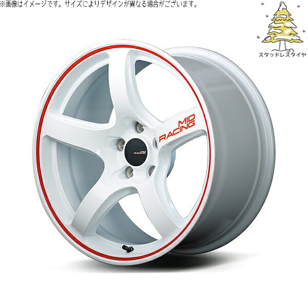 輸入スタッドレスタイヤ（銘柄指定不可） 225/55R17 ＋ MIDレーシング R50 ホワイト/リムレッドライン 17インチ 7.0J +48 5H114.3P ホイール4本セット。1枚目。