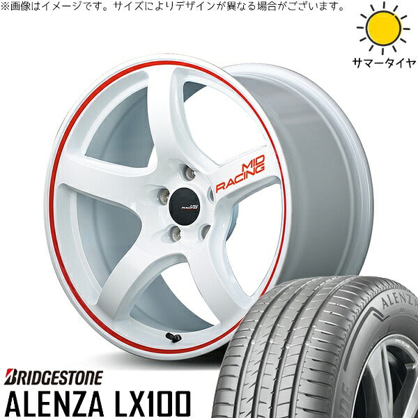 ブリヂストン アレンザ LX100 225/60R18 ＋ MIDレーシング R50 ホワイト/リムレッドライン 18インチ 8.5J +45 5H120P サマー・ホイール4本セット。1枚目。