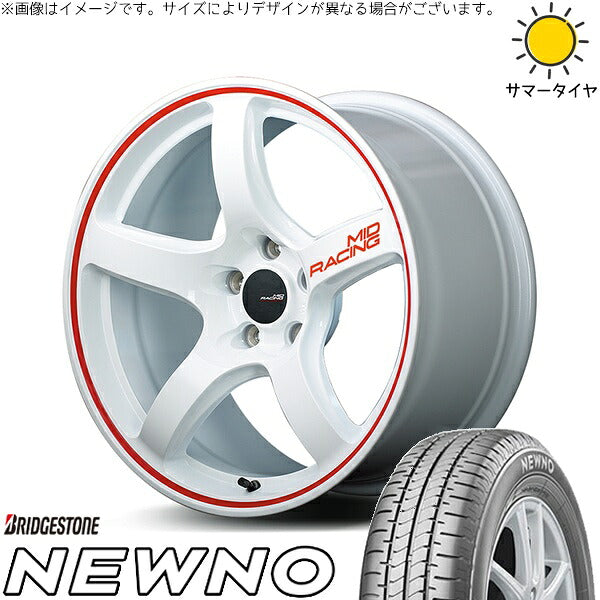 ブリヂストン ニューノ 215/50R17 ＋ MIDレーシング R50 ホワイト/リムレッドライン 17インチ 7J +48 5H114.3P サマー・ホイール4本セット。1枚目。