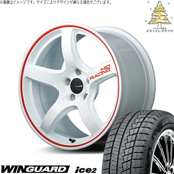 ネクセン ウィンガード アイス2 215/60R17 ＋ MIDレーシング R50 ホワイト/リムレッドライン 17インチ 7J +48 5H114.3P スタッドレス・ホイール4本セット。1枚目。