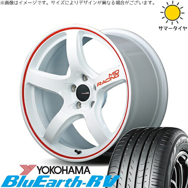 ヨコハマタイヤ ブルーアース RV03 215/60R17 ＋ MIDレーシング R50 ホワイト/リムレッドライン 17インチ 7J +48 5H114.3P サマー・ホイール4本セット。1枚目。
