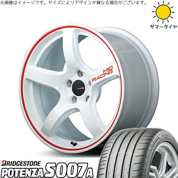 ブリヂストン ポテンザ S007A 215/50R17 ＋ MIDレーシング R50 ホワイト/リムレッドライン 17インチ 7J +48 5H114.3P サマー・ホイール4本セット。1枚目。